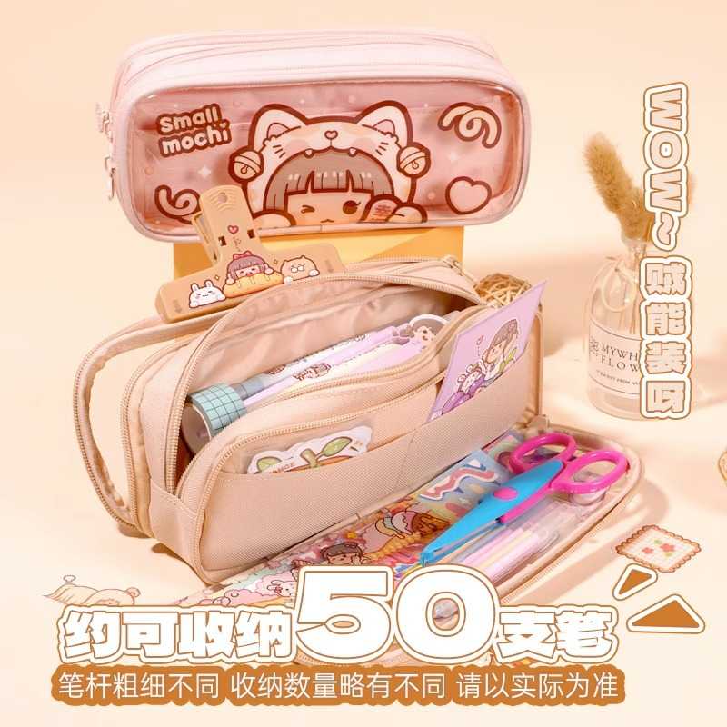 新品小麻薯动物系列笔袋高颜值文具盒大容量男女孩学生透明铅笔袋 - 图2