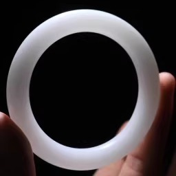 和田玉白玉圆条手镯带证书一级白