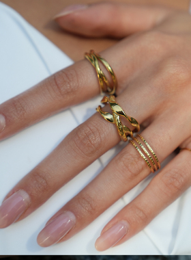 18K镀金三环叠戴简约ins风戒指