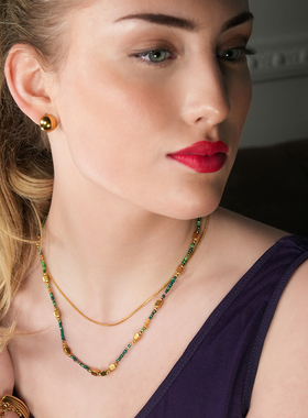 HACKNEY NINE英国伦敦轻奢饰品清新精致琉璃绿色18K镀金项链