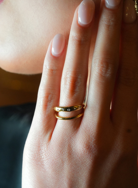 HACKNEY NINE英国伦敦轻奢饰品欧美简约百搭镶钻双环18K镀金戒指