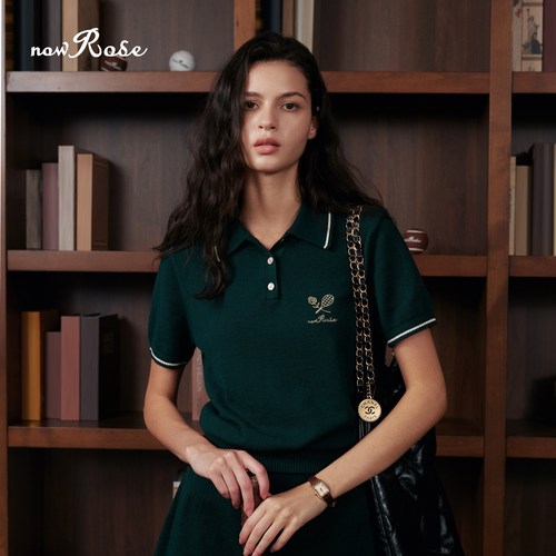 NowRose官方新款针织短袖运动Polo衫女网球高尔夫复古老钱风上衣 - 图2