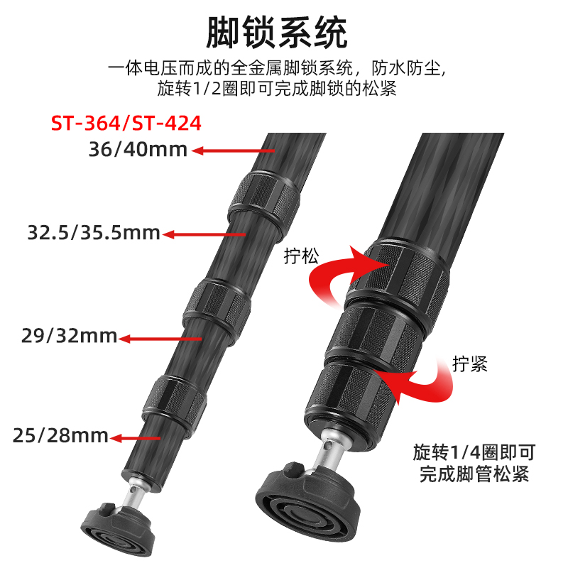 贝欣碳纤维专业拍鸟三脚架无中轴40mm大管径单反相机便携摄影摄像机液压云台长焦镜头大炮打鸟三脚架支架 - 图3