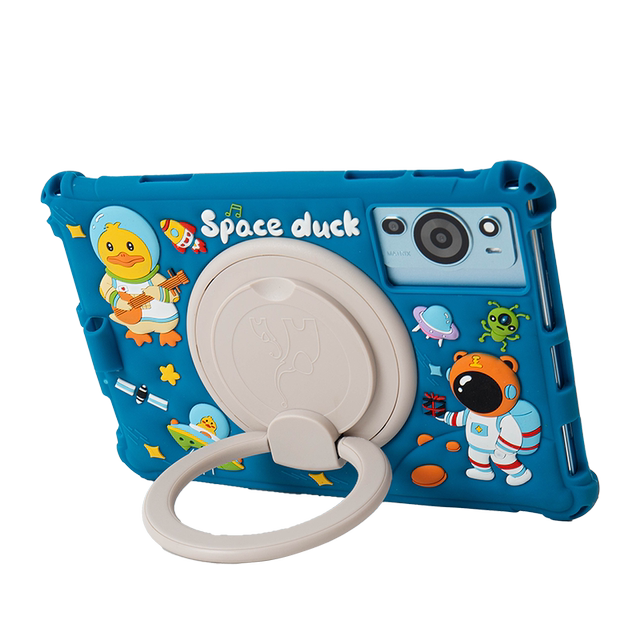 Suitable for TablePC flat cover learning machine shell 14-inch 13-pack edge anti-fall 10.1-inch 12-inch computer long hole jacket large ring rotating bracket shell three-dimensional cartoon silicone sleeve