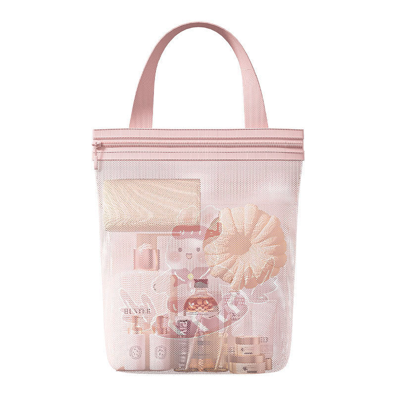 ins手提网纱洗漱包新款简约化妆包女洗浴健身旅行便携透气收纳袋,淘宝优惠券,粉丝福利购,淘宝优惠卷