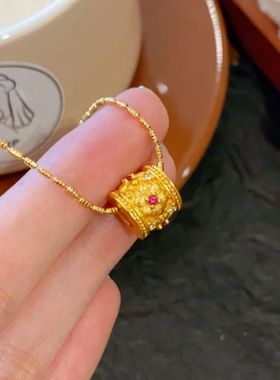 金店同款久不掉色沙金路路通点钻繁花吊坠项链转运珠锁骨链项链