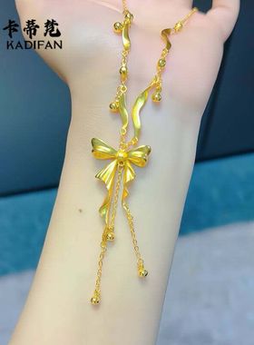 国潮新中式仿沙金司凤同款在逃公主蝴蝶结流苏项链套链女婚嫁项链