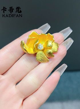 金店同款沙金繁花似锦芍药花朵拉丝吊坠女新中式古法鎏金花朵项链