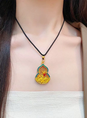 金店同款沙金珐琅镂空锦鲤祥云葫芦吊坠福字鱼牌项链新中式女送礼