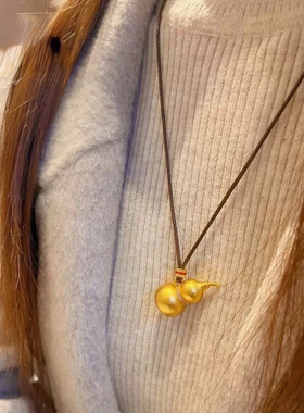 爆款沙金古法葫芦吊坠韦雪同款葫芦项链新中式国潮风编绳毛衣链