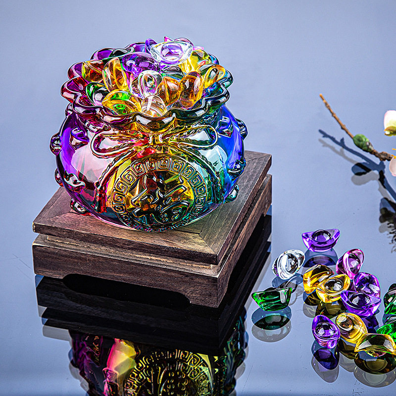 白水晶黄水晶聚宝盆摆件琉璃元宝金黄色家居桌面正财开财库开业,淘宝优惠券,粉丝福利购,淘宝优惠卷