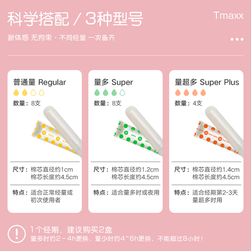 Tmaxx短导管式卫生棉条月经棉条卫生巾塞入式棉棒棉塞姨妈条内置