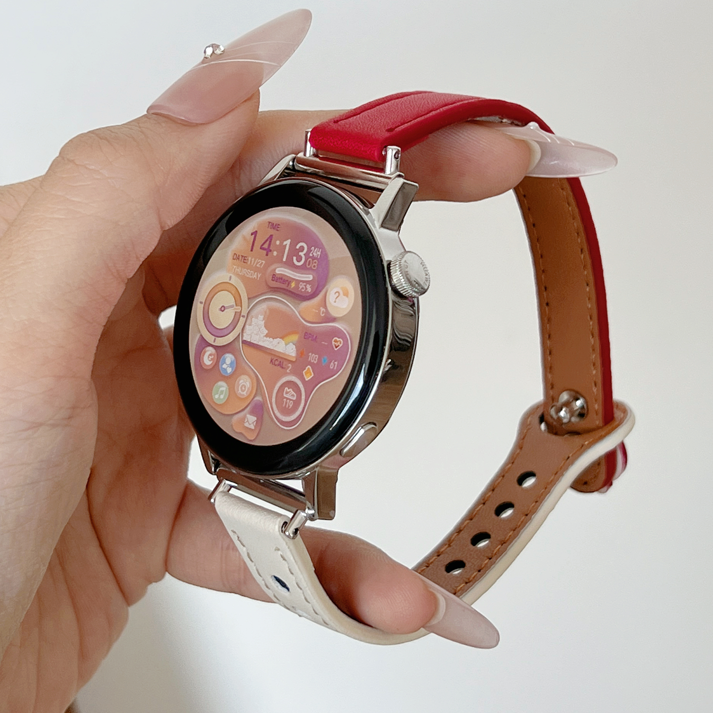 萱芊【苹果双钉】皮质手表带适用于GT6新款华为GT5表带watch5pro女款4智能2荣耀专用女1小香风gt4表带fit4pro,淘宝优惠券,粉丝福利购,淘宝优惠卷