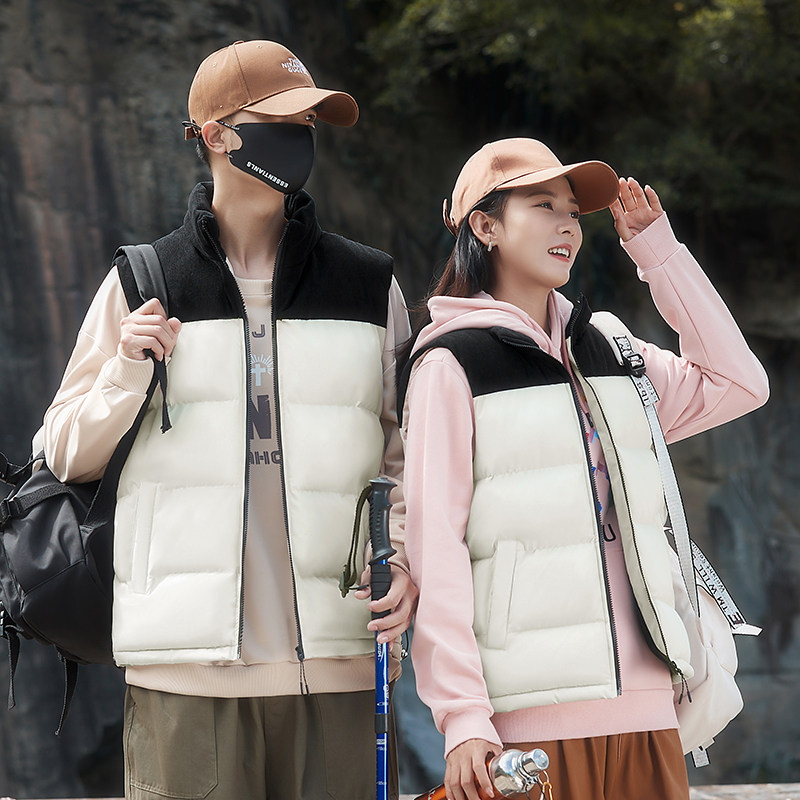 啄木鸟棉马甲男女款冬季拼色立领加厚保暖背心潮流外套棉服情侣装