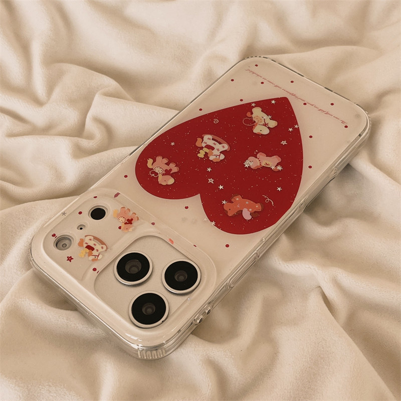 独壳 ins红色爱心小马带链条适用苹果17promax手机壳韩系简约iPhone16新款15防摔14pro女款13双层手机套硬壳,淘宝优惠券,粉丝福利购,淘宝优惠卷