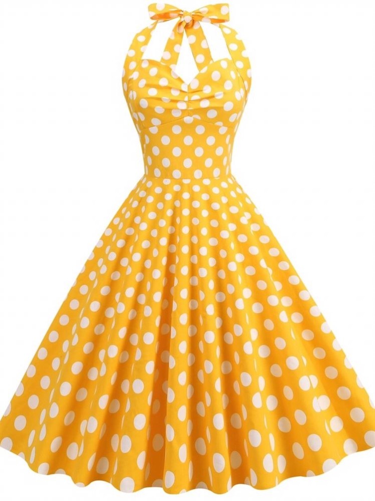 港风气质显瘦复古年代少女感波点闺蜜姐妹派对舞蹈表演服装连衣裙