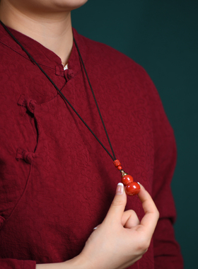 珍灵石朱砂葫芦吊坠男女款