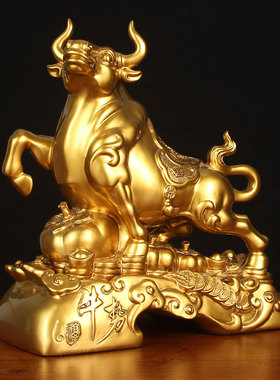 招财金牛摆件牛市冲天中式办公室公司店铺前台装饰品商铺开业送礼