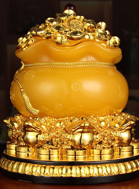 招财聚宝盆摆件八方来财家用风水钱袋工艺品店铺前台装饰开业礼品