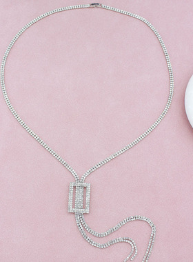Design inspired long rhinestone sweater chain for women's w