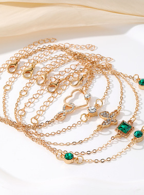 4-piece set of green diamond square bracelet with diamond b