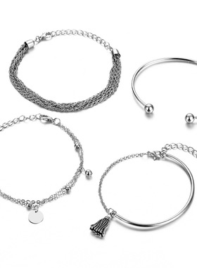 Silver smooth tassel bracelet, personalized multi-layer cha