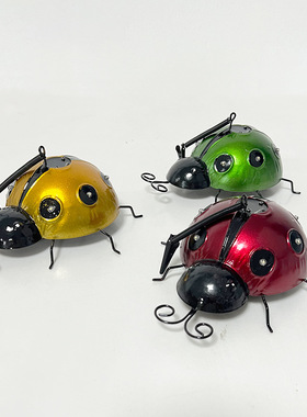 Solar powered iron ladybug simulation insect metal crafts h
