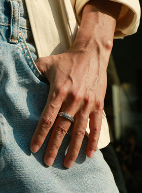 复古卷草纹戒指男士指环