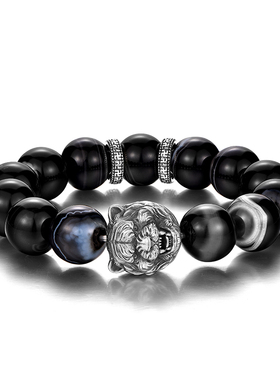 男士黑曜石纯银手链简约个性手串