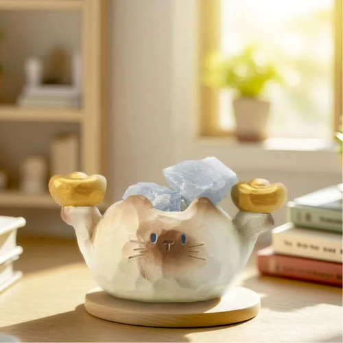 正版猫猫PAI运能量水晶盲盒摆件原石小豆丁暹罗猫手办生日礼物女 - 图0