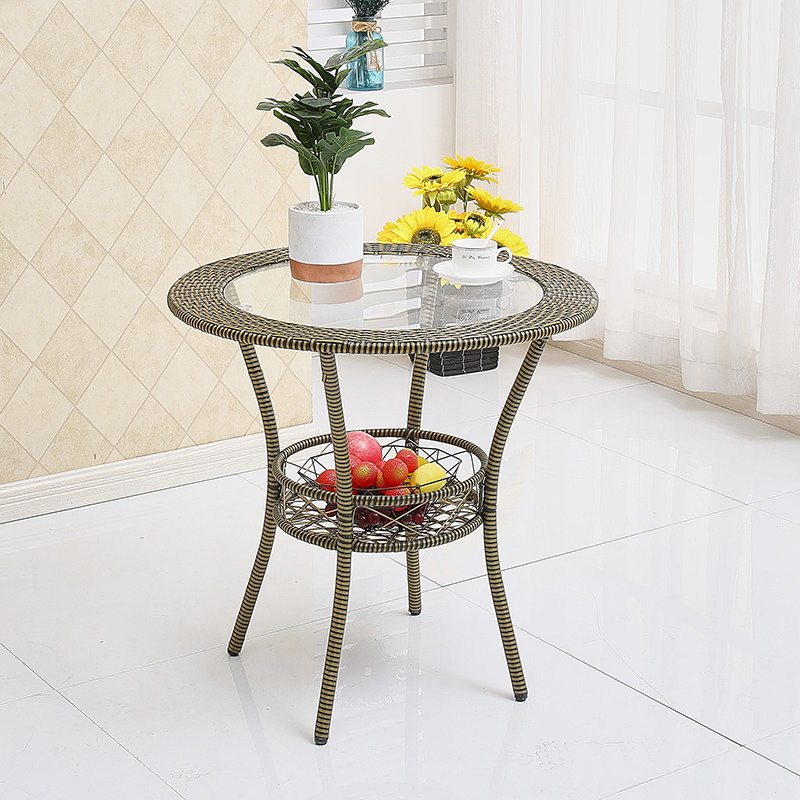 L7阳台小茶几客厅家用移动圆双层圆形桌子藤编边钢化玻璃迷你物储,淘宝优惠券,粉丝福利购,淘宝优惠卷