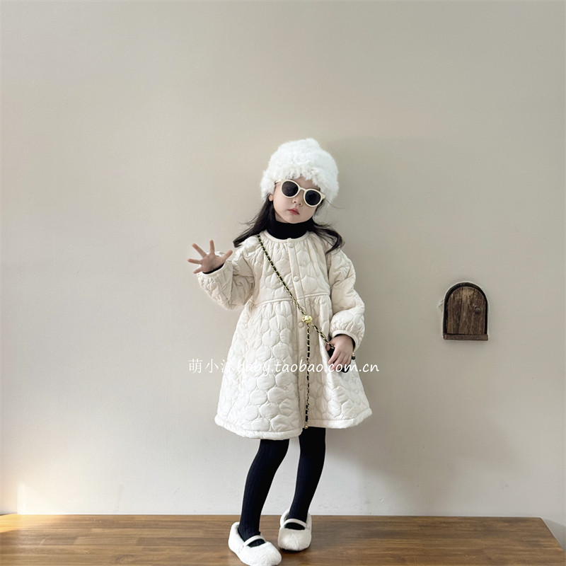 儿童洋气厚款连衣裙2025新款韩版女童冬季夹棉纯色衔棉公主裙外套,淘宝优惠券,粉丝福利购,淘宝优惠卷