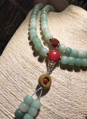 飘花绿菩提根手串风化菩提多圈桶珠手链佛珠念珠情侣菩提脖挂文玩