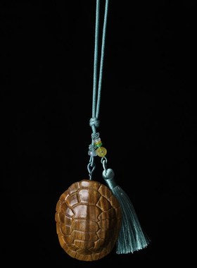 绿檀木雕富甲天下手把件木质挂饰文玩富甲一方龟壳把玩件汽车挂件