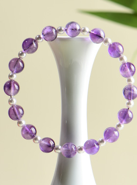 天然紫水晶贝珠单圈手链时尚原创清透浪漫紫色女士款手串定制