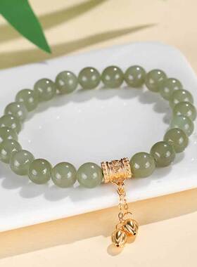 925银6/8mm和田玉六字箴言串珠手链女民族风999银铜钱手串手饰