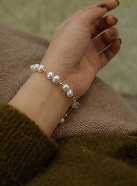 3-4mm淡水珍珠手链天然小众简约美产14k包金轻奢感珍珠饰品女