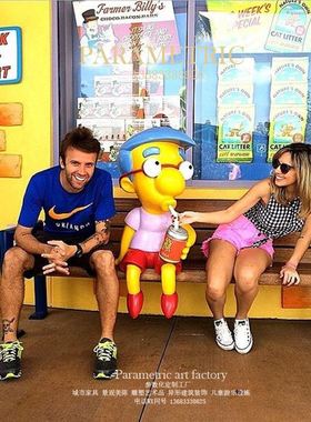 玻璃钢雕塑奶茶店门口网红打卡美陈装饰迎宾公仔卡通人物摆件