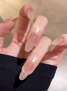 手工定制穿戴甲裸色法式钻美甲贴片成品高级感显白新娘孕妇假指甲