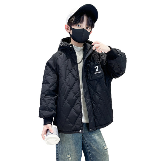 Boys' quilted jacket autumn and winter 2025 new style medium and large boys' cotton coat plus velvet and thickening to overcome the trend of foreign style