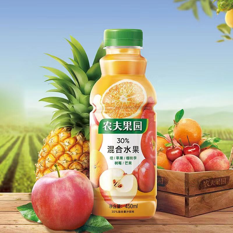 农夫山泉农夫果园450ml*15瓶橙汁芒果凤梨芭乐30%混合果蔬汁饮料 - 图1