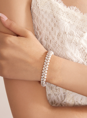 Manreya玛芮雅手串星钻珠冕3-4mm珍珠双层手链女双排扣锆石高级感