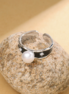珍珠戒指开口可调节高级感