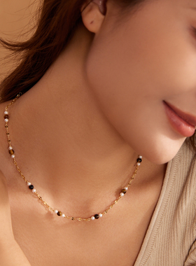 Manreya玛芮雅项链金棕星络虎眼石珍珠项链女高级感拼接锁骨链