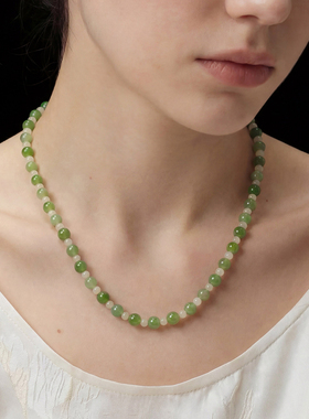 母亲节礼物玛芮雅项链福珠素玉和田玉项链银镀金女圆珠锁骨链