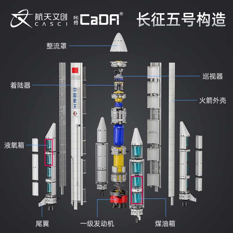 cada咔搭长征五号运载火箭军事模型积木益智拼装玩具儿童男孩礼物 - 图1