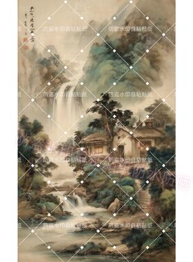古风宋代山水画贴画客厅卧室室内墙玄关门窗书房装饰自粘贴纸防水