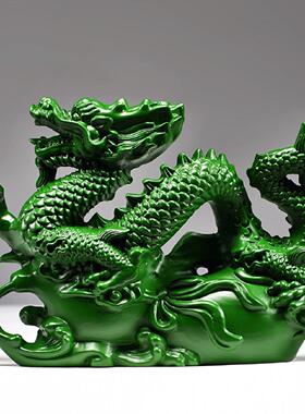 绿色木雕龙摆件实木质十二生肖木头龙客厅装饰新居开业送礼工艺礼