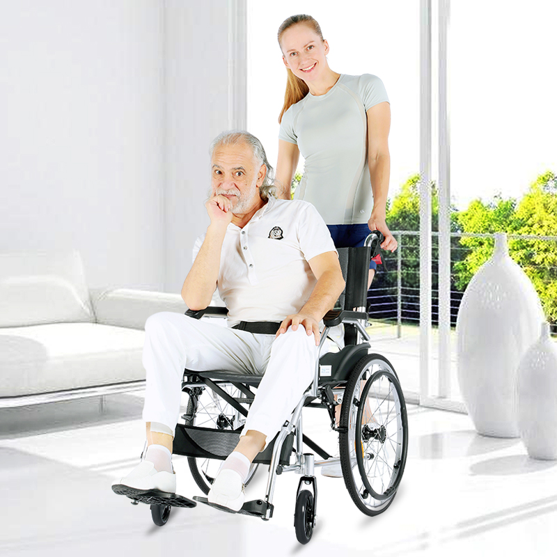牡爱轮椅折叠轻便可折背防后翻铝合金老年人轻便手推车手动轮椅车多图2