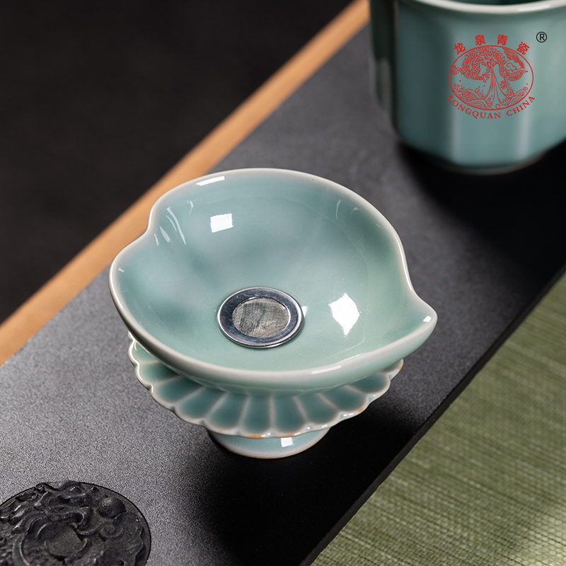 龙泉青瓷茶漏茶滤创意茶叶滤网隔陶瓷中式家用茶水过滤器茶具配件 - 图2